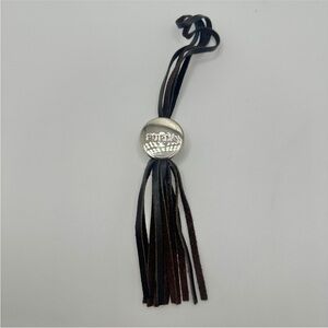 Furla EUC Leather Tassel Bag Charm Dark Brown Silver‎ Tone Hardware